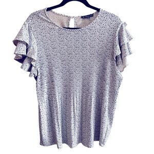 Adrianna Papell Micro Dot Ruffle Sleeve Blouse size medium M